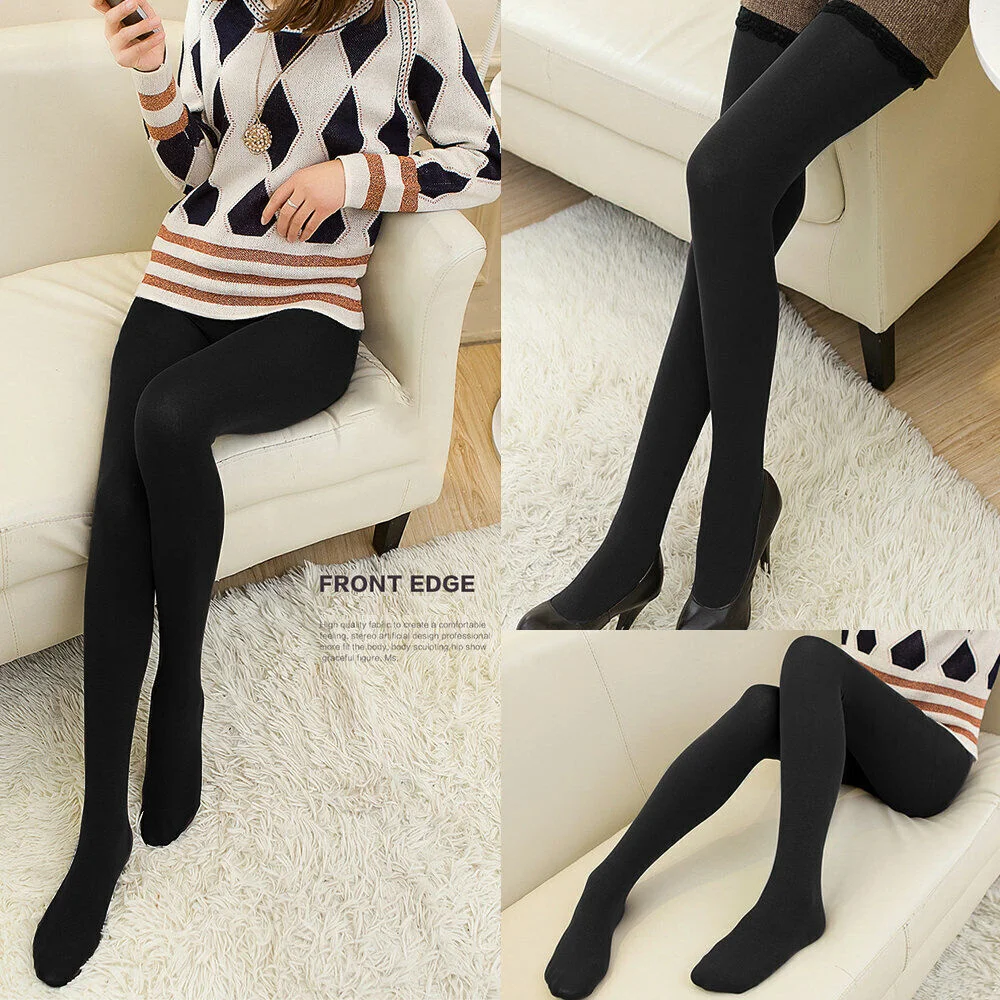 Women Ladies Winter Warm Fleece Lined Thick Thermal Full Foot Tights Pants Leggings Polar Pantyhose Sock Skin Effect High Waist