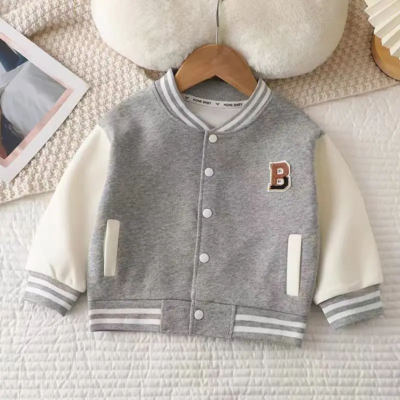 2025 Boys Baseball Jacket Baby Letter Round Collar Coat Spring Autumn New Girls Fashion Casual Sports Outerwear 12M-12 Years Old