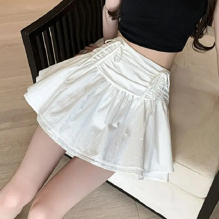 

Лето 2025: Новинка! Женская юбка А-силуэта с завязками на талии, высокой посадкой, утягивающая, средней длины, многоярусная.