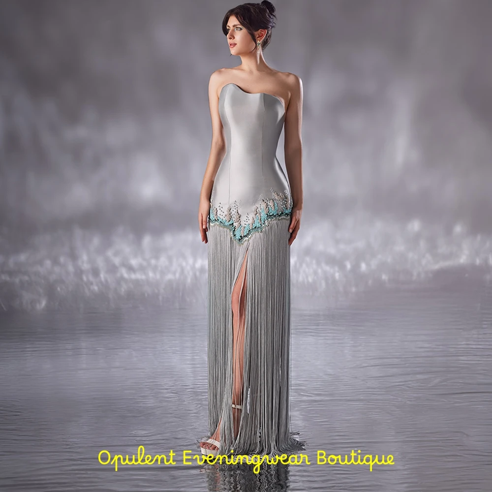 Luxury Strapless Satin Evening Dress Delicate Beading Bespoke Occasion Gowns Fashion Tassel Customized Homecoming Dresses image 3