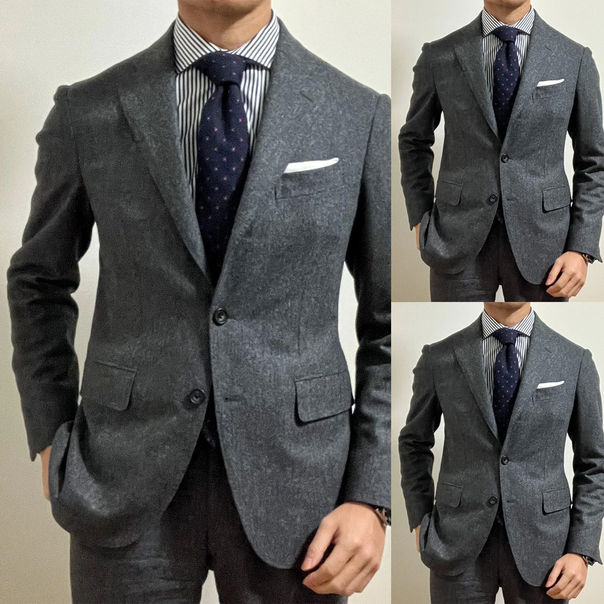 

Dark Gray Men Suit Tailor-Made 2 Pieces Blazer Pants Single Breasted Woolen Peaked Lapel Business Wedding Plus Size Tailored