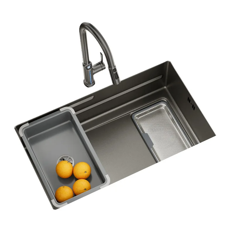 

5Mm extra thick liner 1.5mm304 stainless steel handmade sink slag collection large single tank side drainage