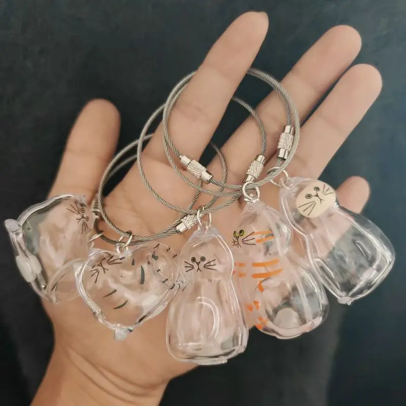 صندوق تخزين شعر الحيوانات الأليفة سلسلة مفاتيح حاوية تذكار شفافة للكلاب والقط والفراء جامع كيرينغ مجوهرات تذكارية هدايا ذات مغزى #3