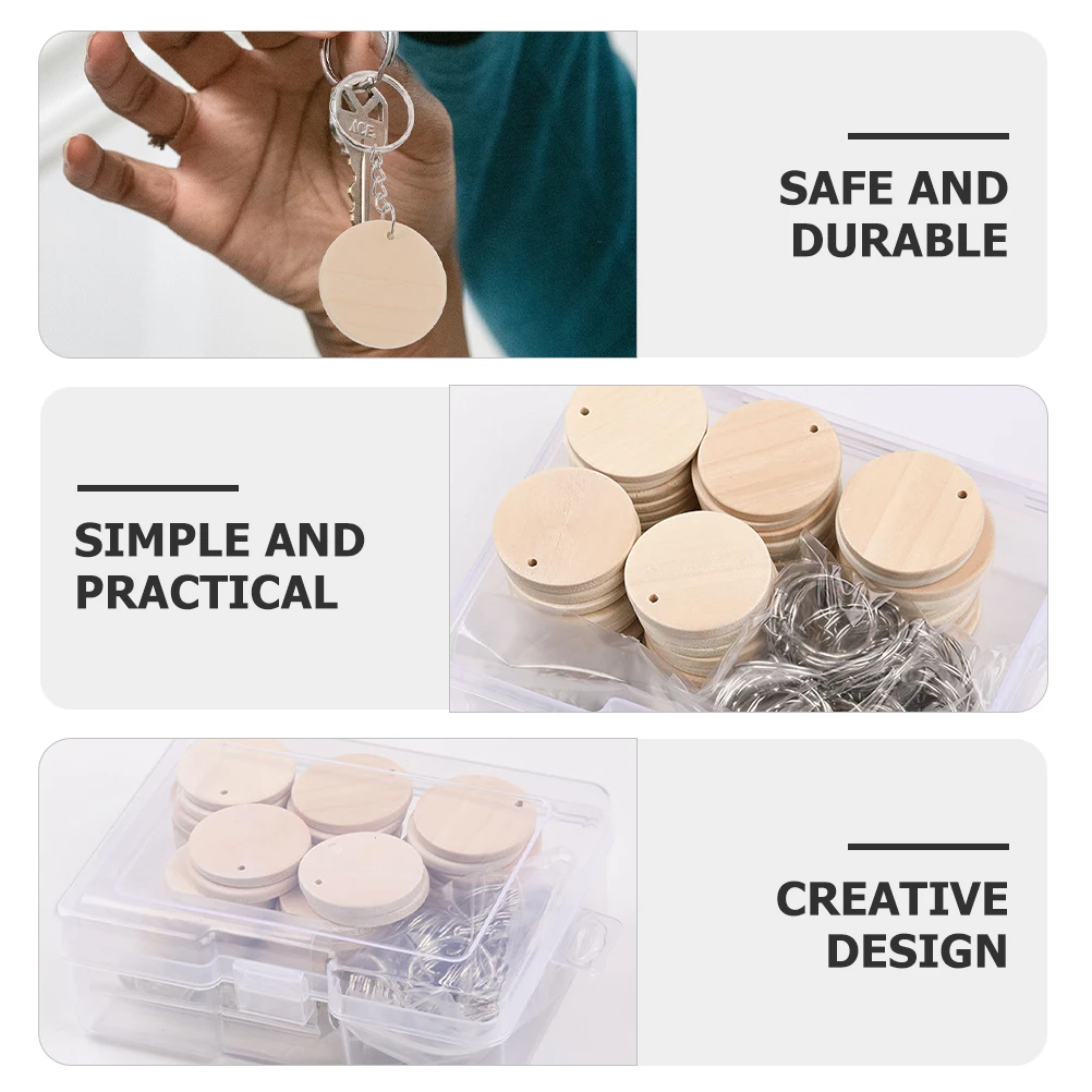 Blank Round Wooden Discs Keychain DIY Material Thick Wood Slices Stainless Steel Rings Decor Tags Christmas Gifts Crafts