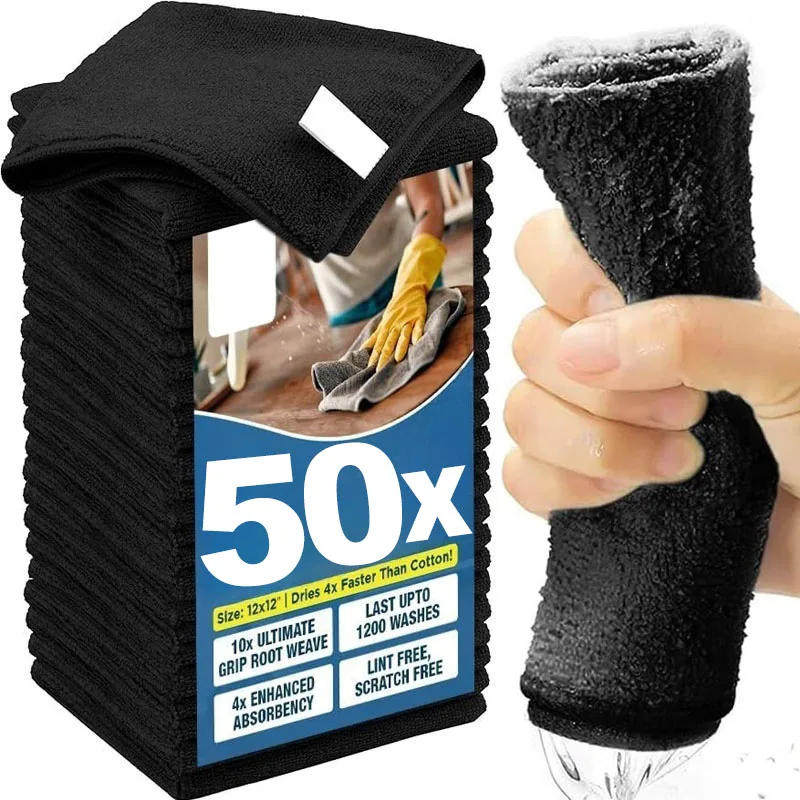 

Black Ultrafine Fiber Cloths Household Rag Car Clean Polyester Cotton Quick Drying Duster Kitchen Towel Dish Cloth Scouring Pad