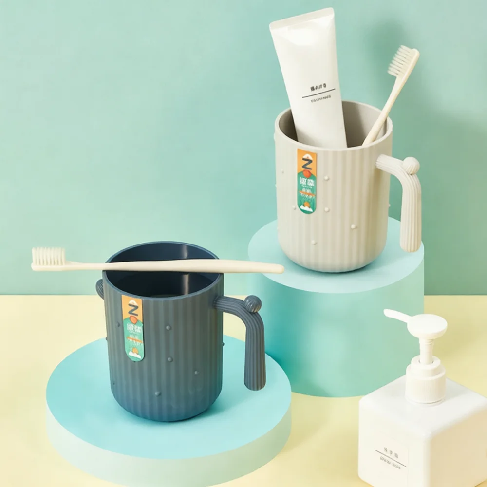 Creative Cactus Shape Toothbrush Holder Bathroom Gargle Cup Nordic Style Plastic Mug For Couples Home Travel Use