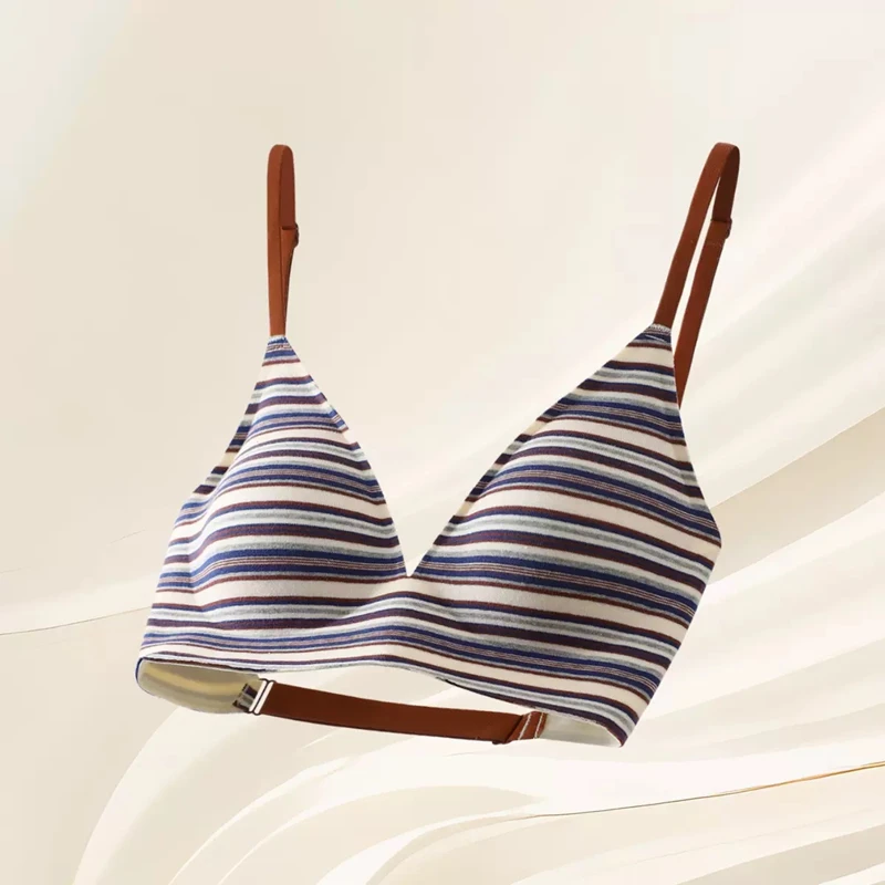 Sexy unsichtbarer Push-up-BH für Damen, Kreuz, schöner Rücken, Kontrastfarbe, Streifen, U-förmig, großer kabelloser BH