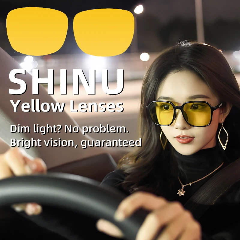 SHINU Myopia Night Vision Glasses Man Night Driving Glasses Women 80% Blocking Blue Light Lenses for Office Working TR90 Eyewear