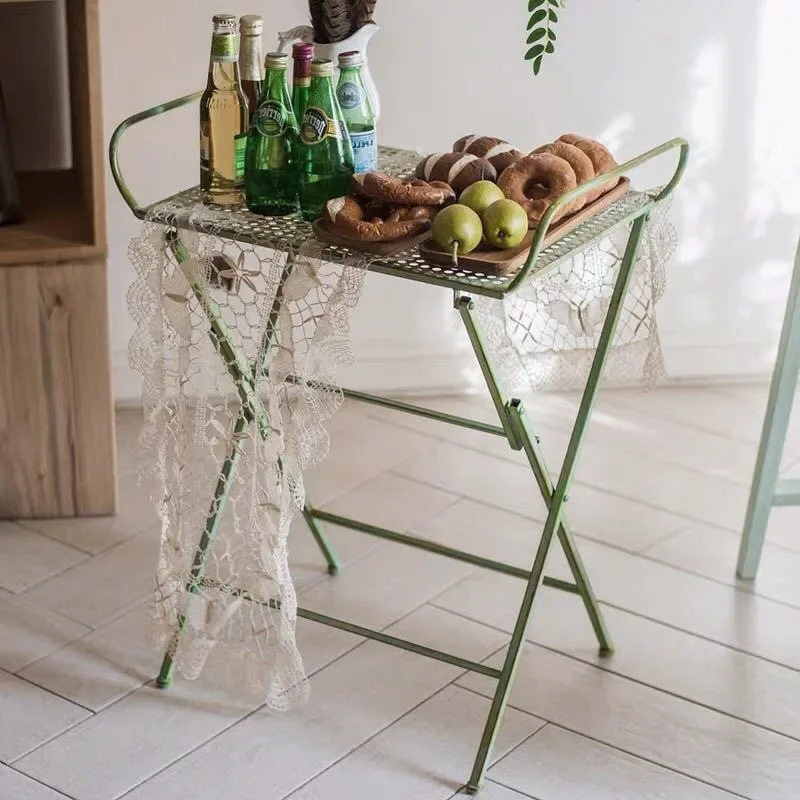 Wrought iron retro green outdoor tables and chairs foldable side table multi-functional flower arrangement console decorative