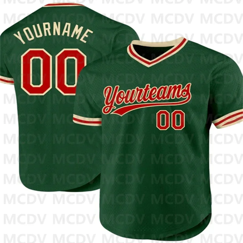 Custom Green Red-Gold Authentic Throwback Baseball Jersey Tee Shirts Unisex Top streetwear