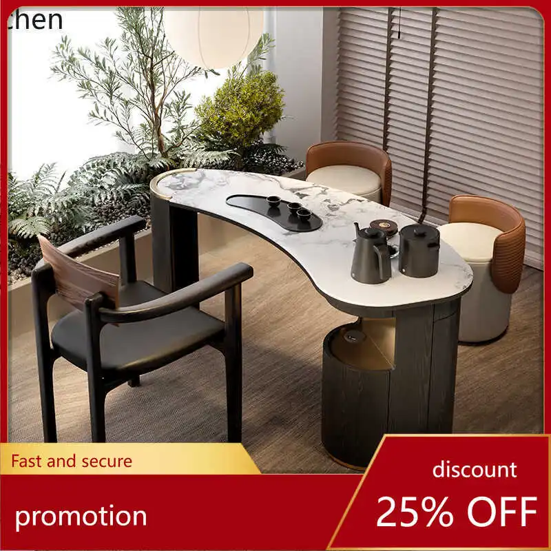 

HXL Tea Table Simple Marble High-End Feel Home Small Tea Table with Integrated Kettle