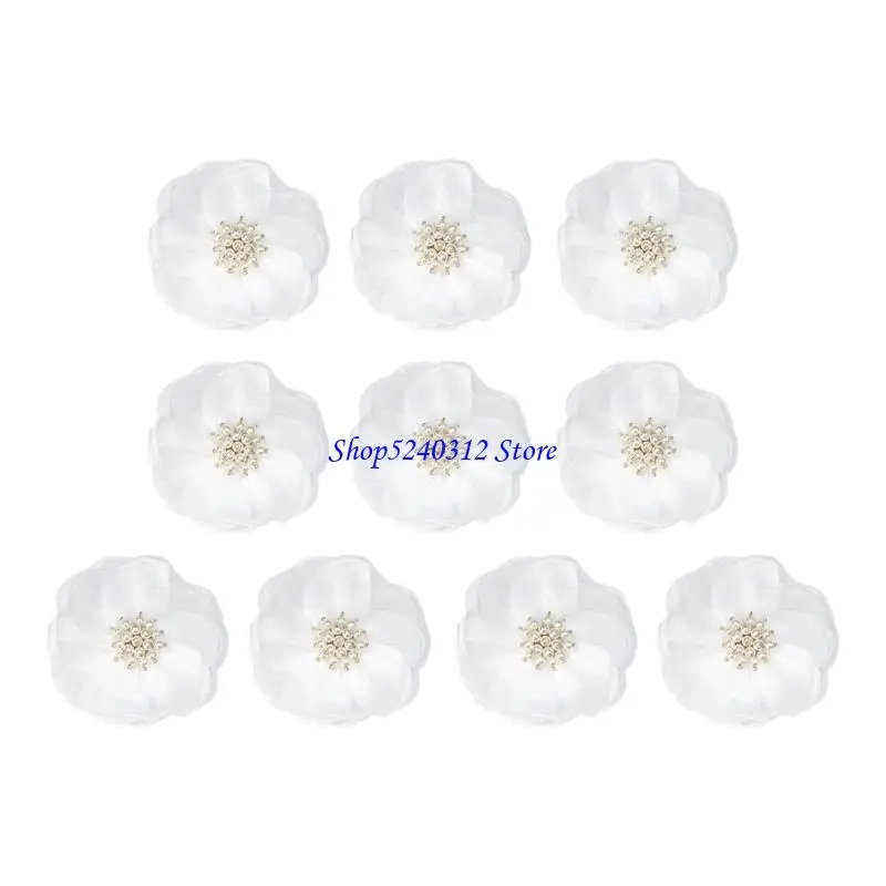 634C Flowers for Crafts with Layered Construction and Center Clusters, Set of Ten for Garment Embellishment and Hair Accessories