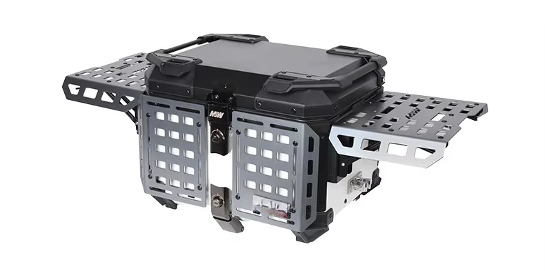 45L Polished Metal Off-Road Motorcycle Tail Box | Second-Generation Armored Rear Case | Heavy Duty Certified Adventure Luggage