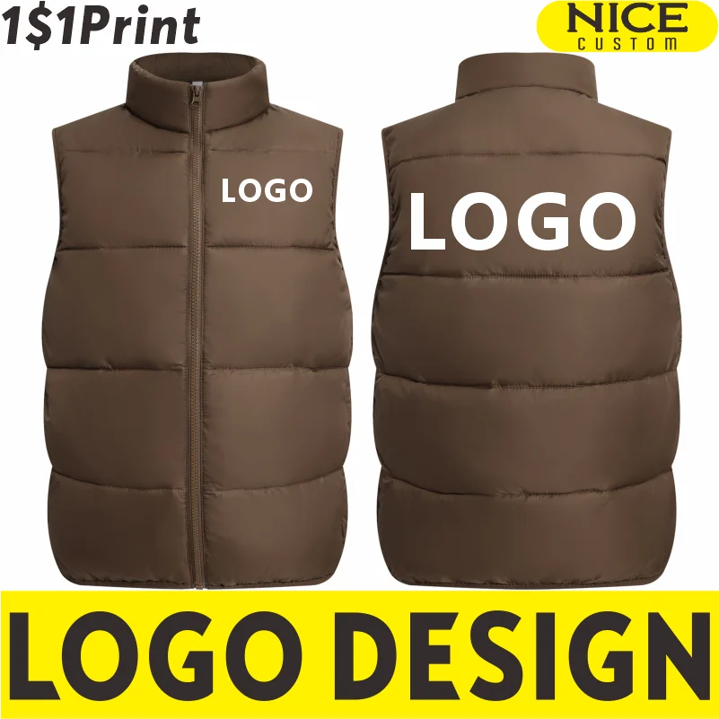 Winter Fashion Warm Thickened Vest Print Logo Casual Stand Collar Sleeveless Jacket Custom Company Brand Windproof Coat Made Log