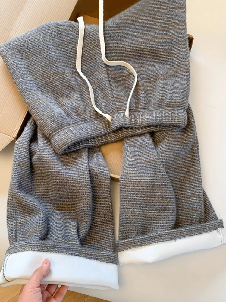 

Chao Level Recommended Autumn Winter New Sle Lazy Faion Fce Strip Elastic Waist Wide Leg Pants Women's High Waist Cott...