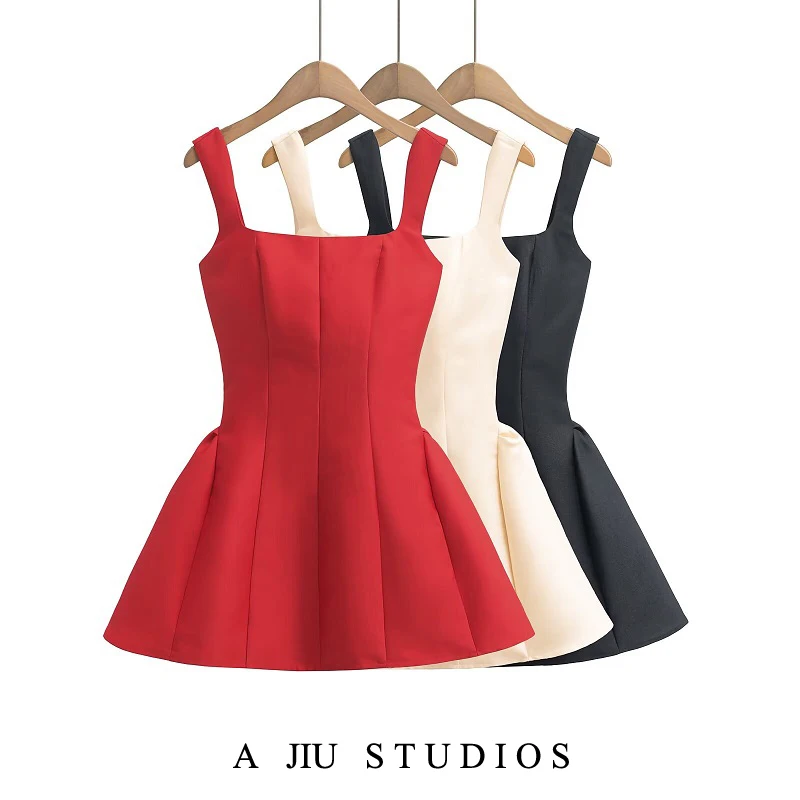 

Женская легкая летняя юбка Dr с красным квадратным воротником и поясом на бретельках Dr, облегающая пышная юбка без пояса