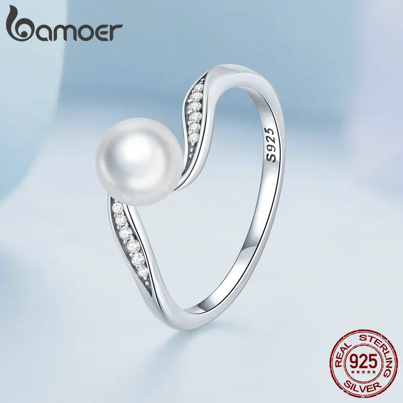 Women's 925 Sterling Silver Shell Pearl Geometric Ring