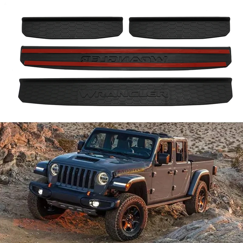 Protector de umbral de puerta de coche, Protector de umbral de placa, cubierta de Pedal de tablero de entrada para Jeep Wrangler JL 2018-2023