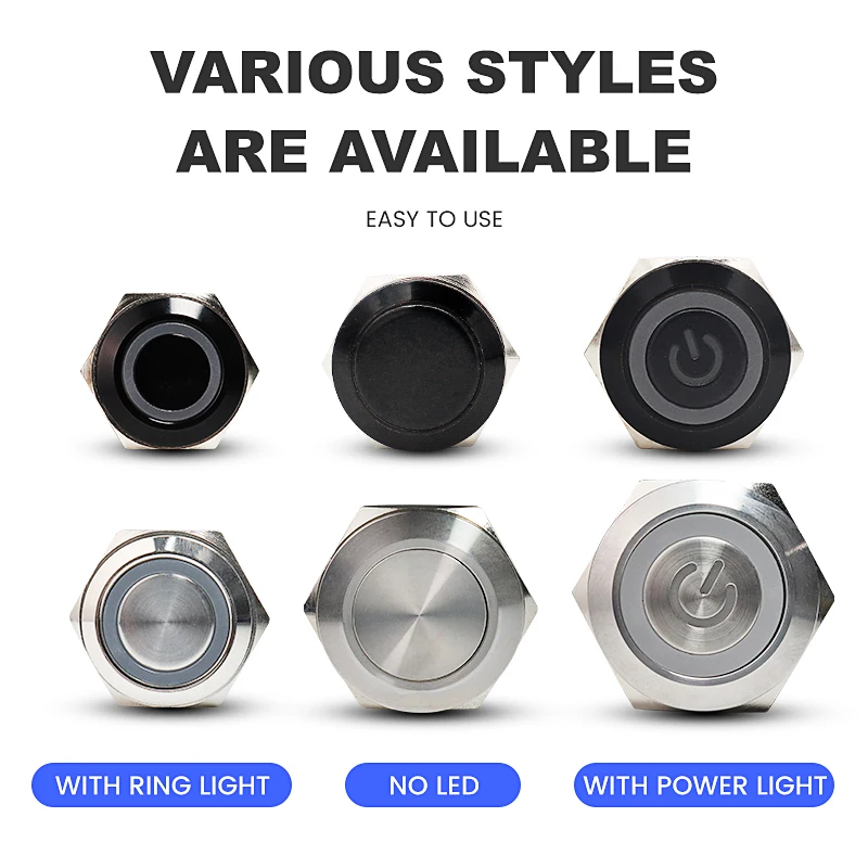 Ultra-Short Circuit Waterproof Button DIY Doorbell LED Multi-Color Reset Jog Switch Mini Momentary Button 12V24V 12/16/19/22mm