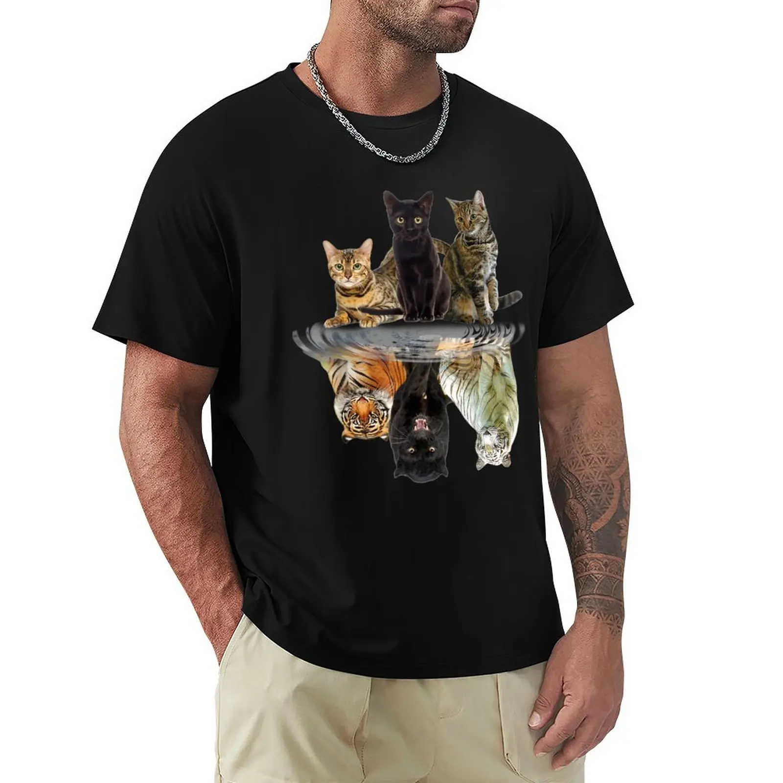 Cats Reflection Friend Cat Lovers Cut Tiger T-Shirt funnys graphic shirts summer tops plus size men clothing