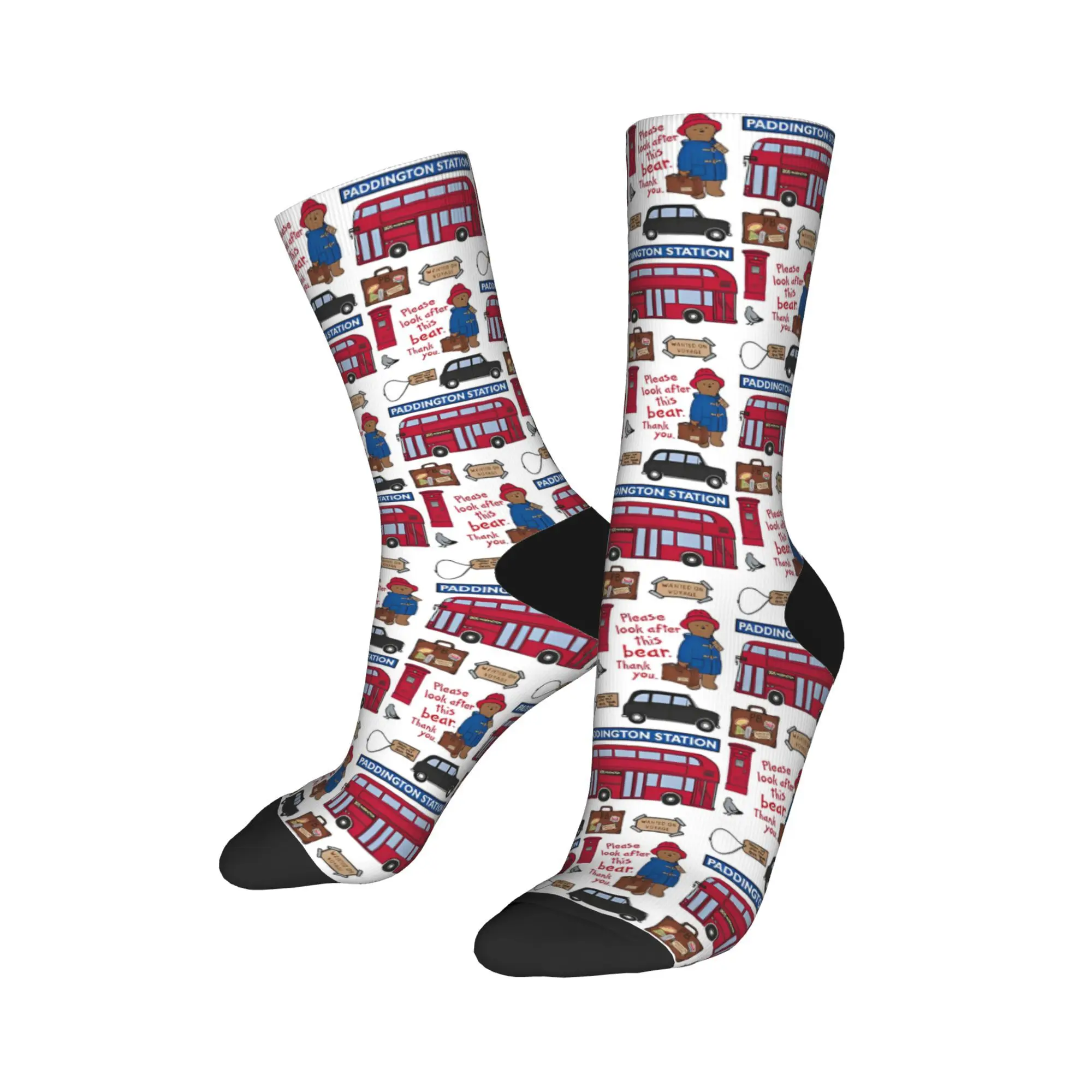 Britain Paddington Brown Bear Autumn Winter Cool UnisexSocks Cute Movie Cartoon Non-slip Soccer Socks