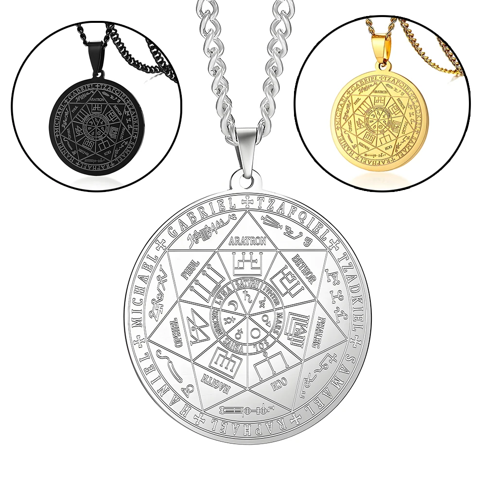 Seal of the 7 Archangels Pendant Necklaces Stainless Steel Jewelry Seal of Solomon Protection Talisman Amulet Neck Chain
