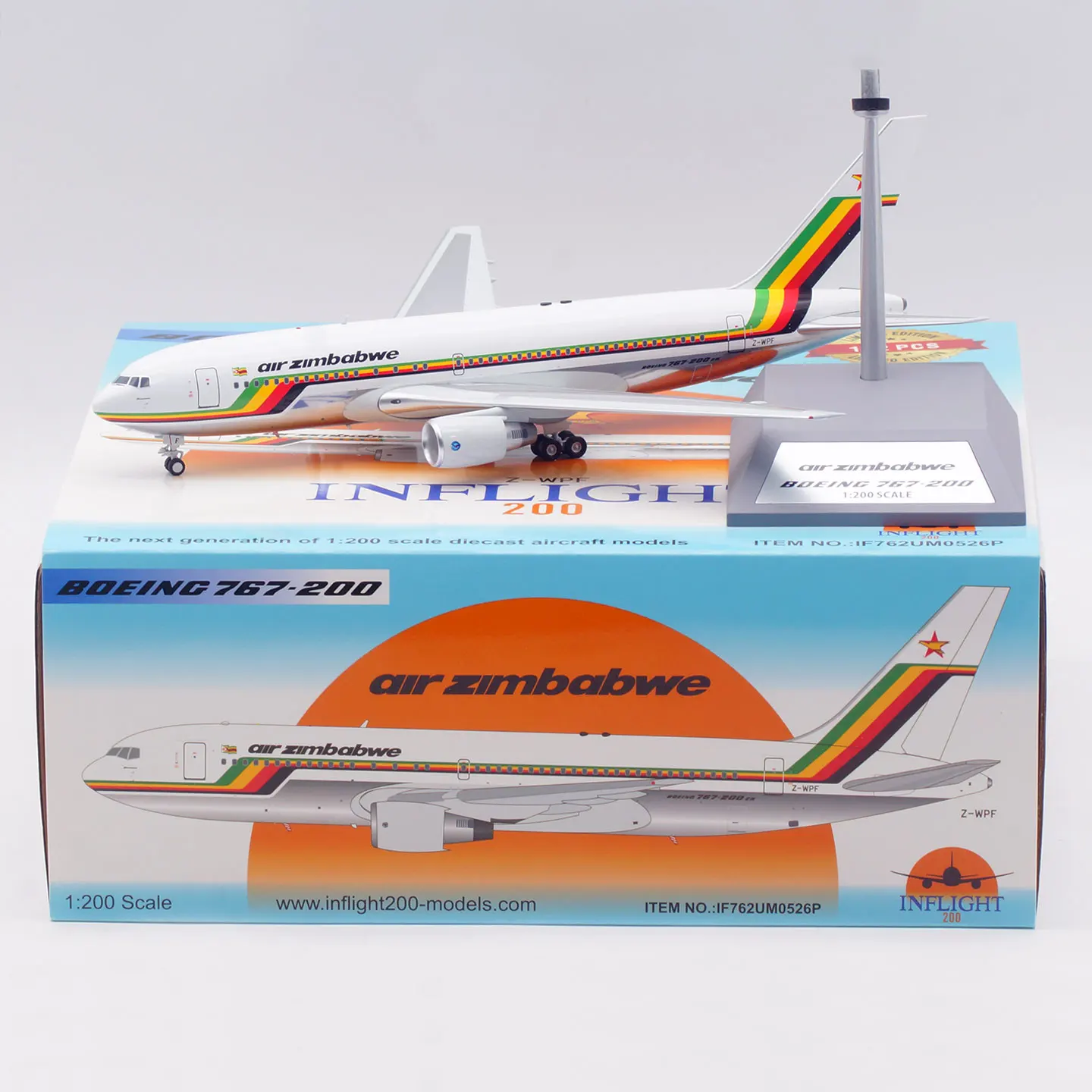 IF762UM0526P Коллекционная модель самолета из сплава INFLIGHT 1:200 Air Zimbabwe Boeing B767-200 