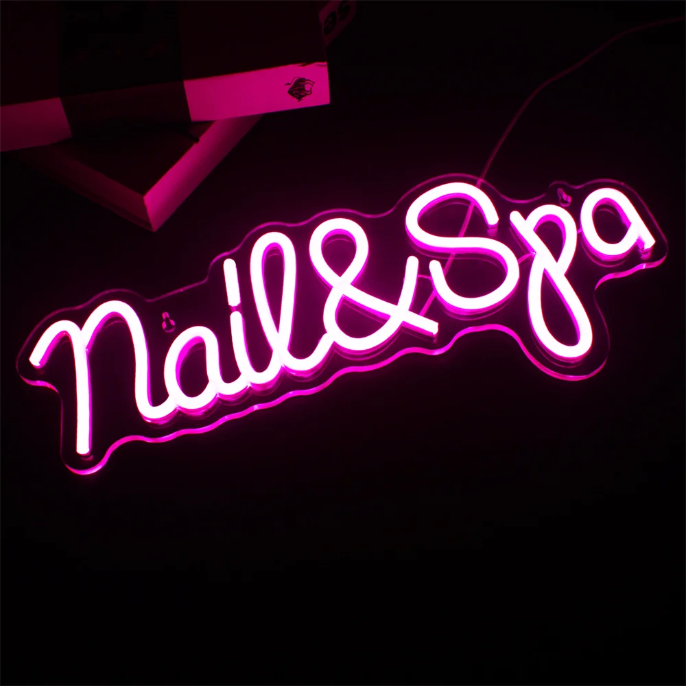 Nails&Spa Neon Sign For Wall Decor Pink LED Lights Art Letter Wall Lamp For Party Nail Salon Beauty Shop Room Decoration Logo