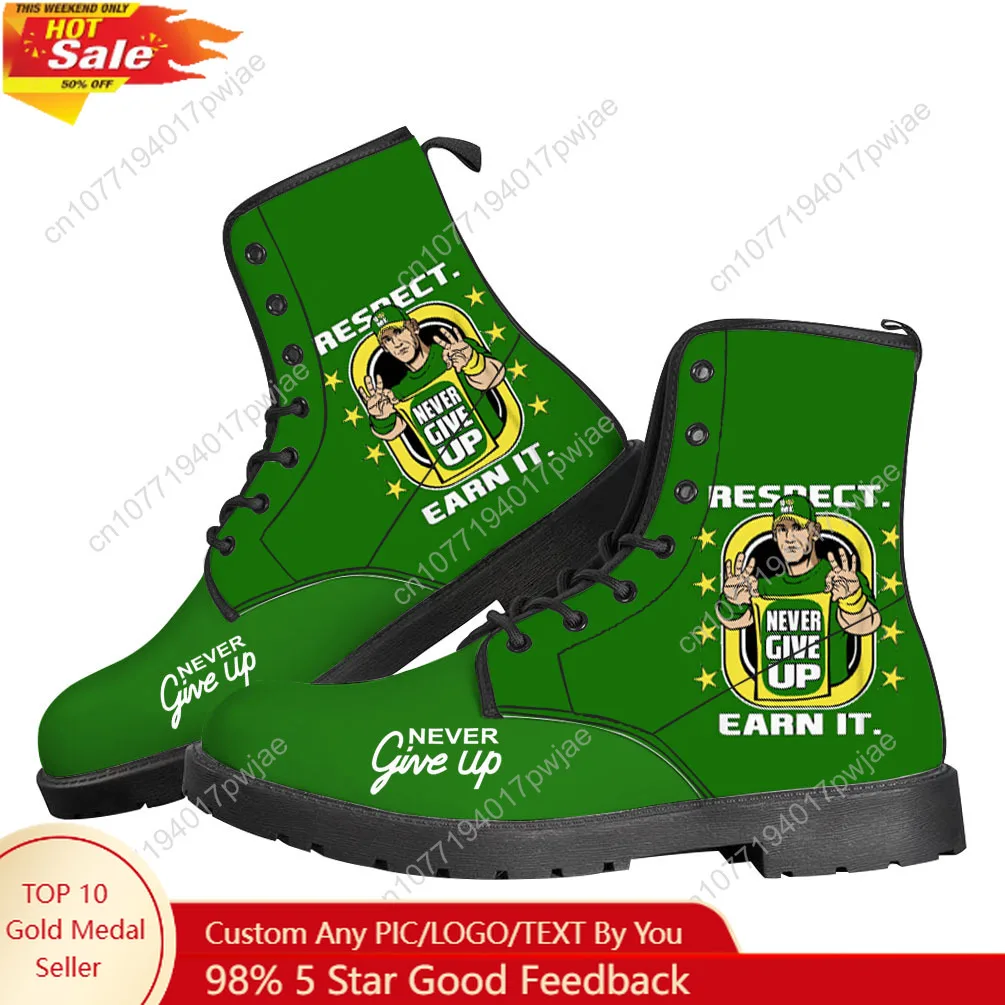 

John Cena 20 Years Never Give Casual Boots Mens Womens Teenager Shoes Fashion 3D Boot Outdoor High Quality Customize Made Shoe