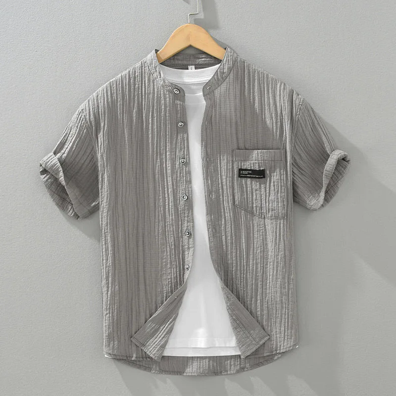 

Ice Silk ort Sve irt Men's Summer New Texture Busin Casual Loose Chinese Stand Collar irt Breathable Lightweight