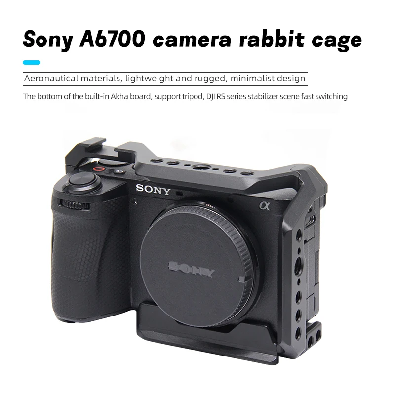 Aluminum Camera Cage for Sony A6700 Cold Shoe Mount 1/4 and 3/8 In Screw Holes Lightweight Micromini Camera Expansion Accessory