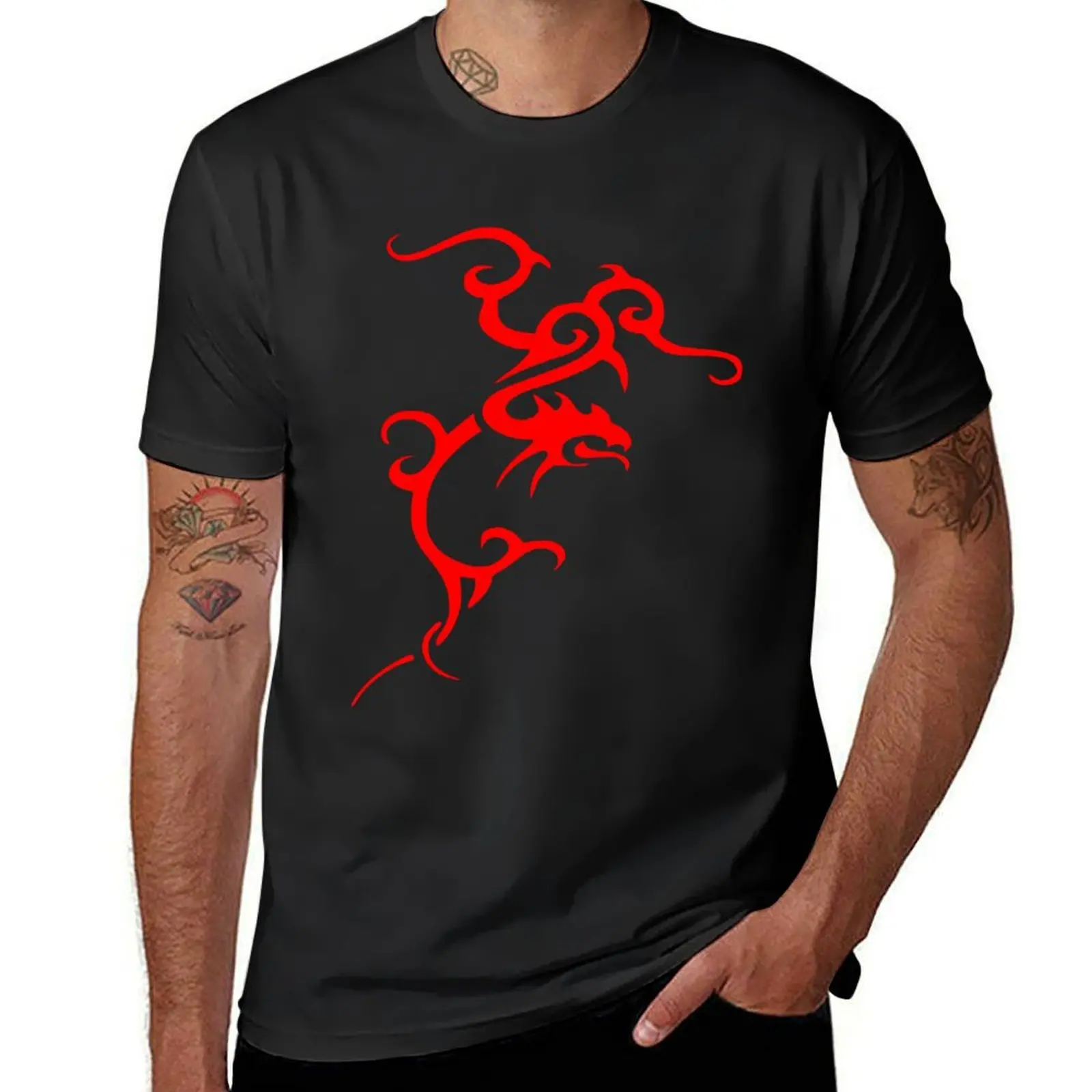 Minimalistic Japanese Tribal Style Dragon In Red T-Shirt blacks summer clothes oversized Aesthetic clothing designer t shirt men