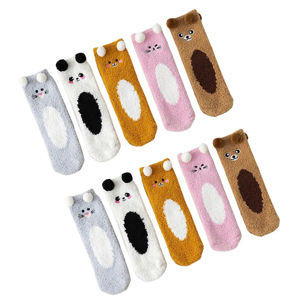 

5Pairs Warm Socks Coral Fleece Breathable Soft Thick Floor Socks Home Sleeping Stockings Cold Winter Stockings