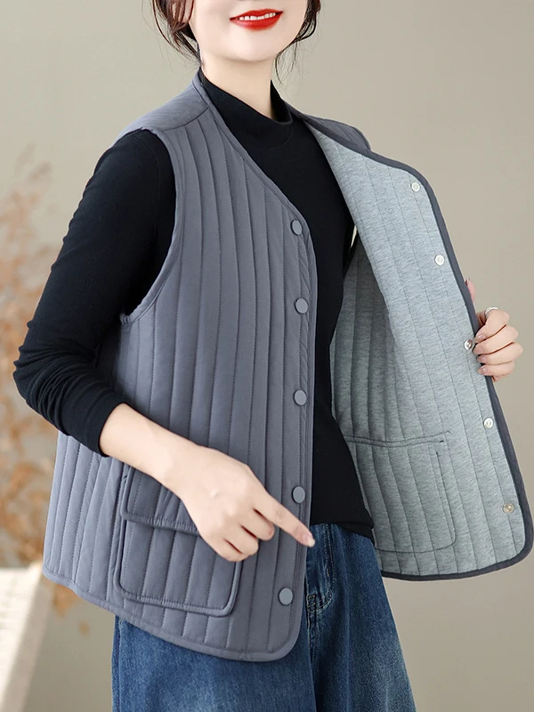 

Faionable round Ne Svel Vest Women's Autumn Winter Vertical Stripes All-Match Single Button oulder Jaet