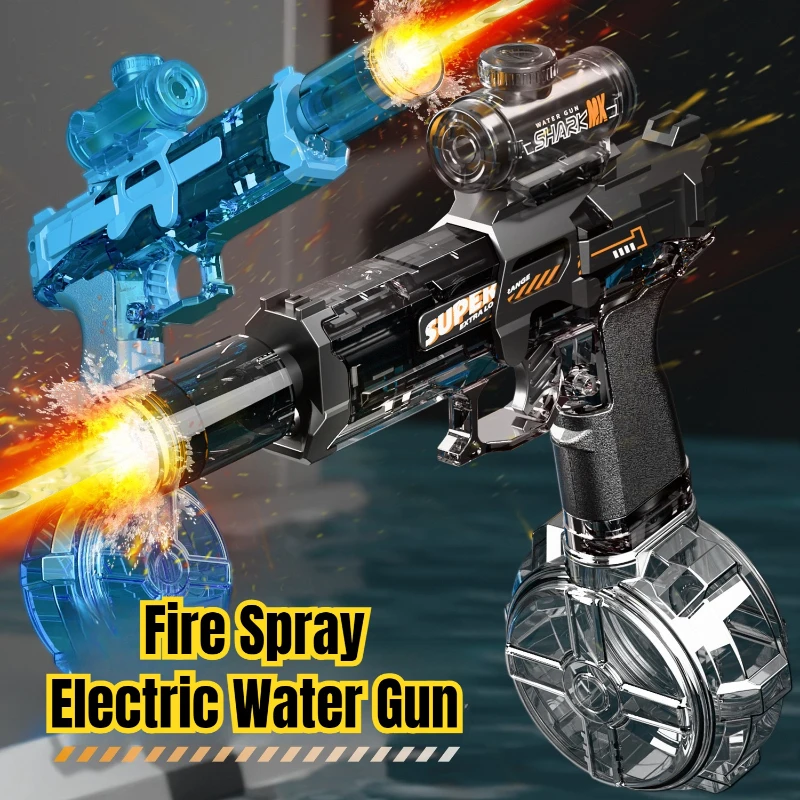 Pistolet à eau électrique pour enfants, jouet de feu respiratoire, pistolet à eau à émission de lumière LED automatique, jouets de piscine de plage en plein air d'été pour enfants