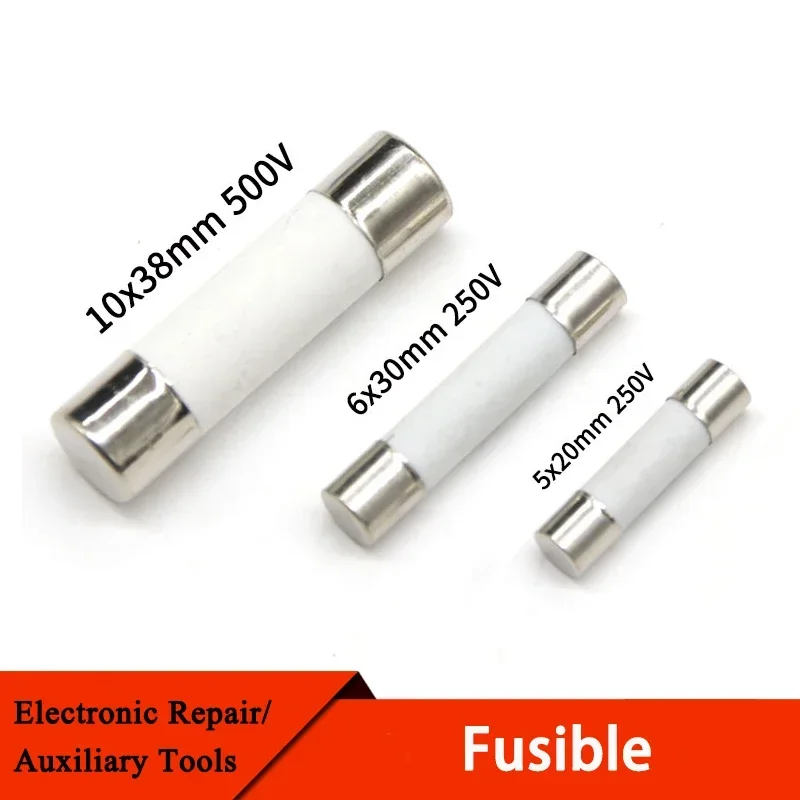 10Pcs Fusible 5x20mm 6x30mm 10x38mm Fast Blow Tube Fuses 250/500V 0.5 1 2 3 4 5 6 8 10 15 16 20 32A AMP Fuse