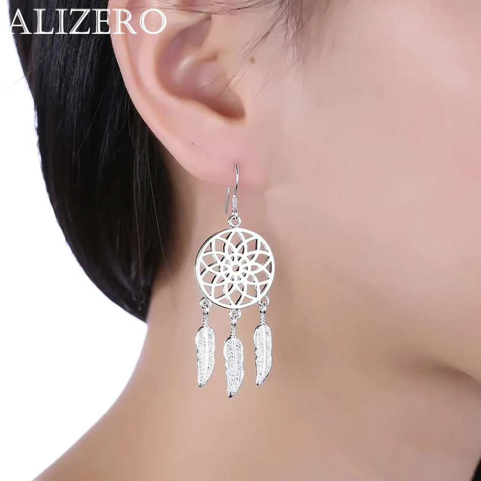 

Fine cute 925 Sterling Silver fine Dream catcher feathers earrings for woman fashion designer party wedding Jewelry gifts