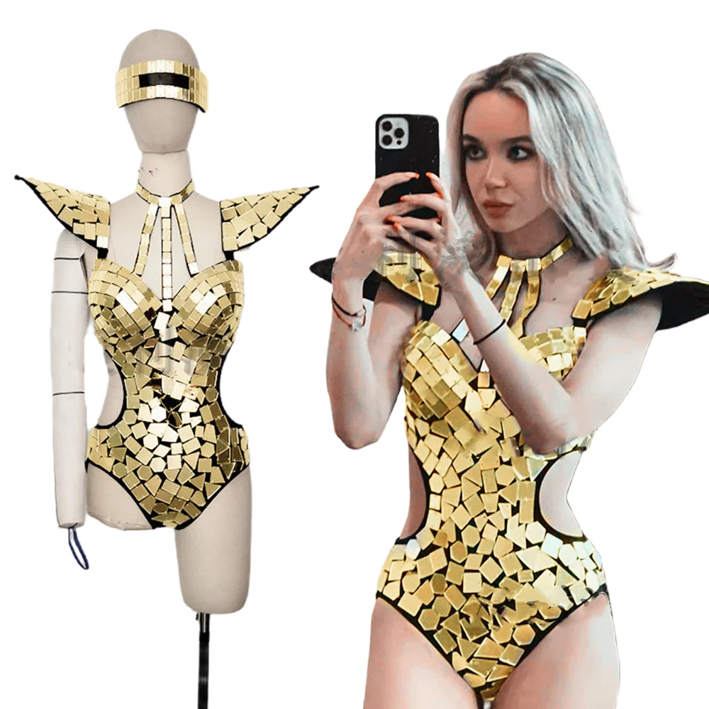 

Sexy Glitter Sequin Flutter Sleeve Club Party Bodysuits Women Cut Out Stage Performance Festival Jumpsuit Gogo Dancer Outfits