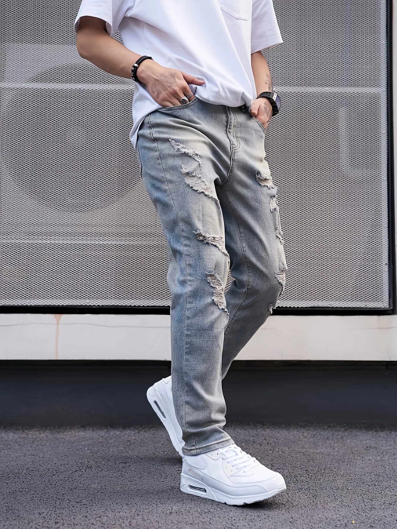 بنطال رجالي ضيق ومناسب ومثقوب من قماش الدنيم بنمط جديد من السراويل ذات الساق الصغيرة #2