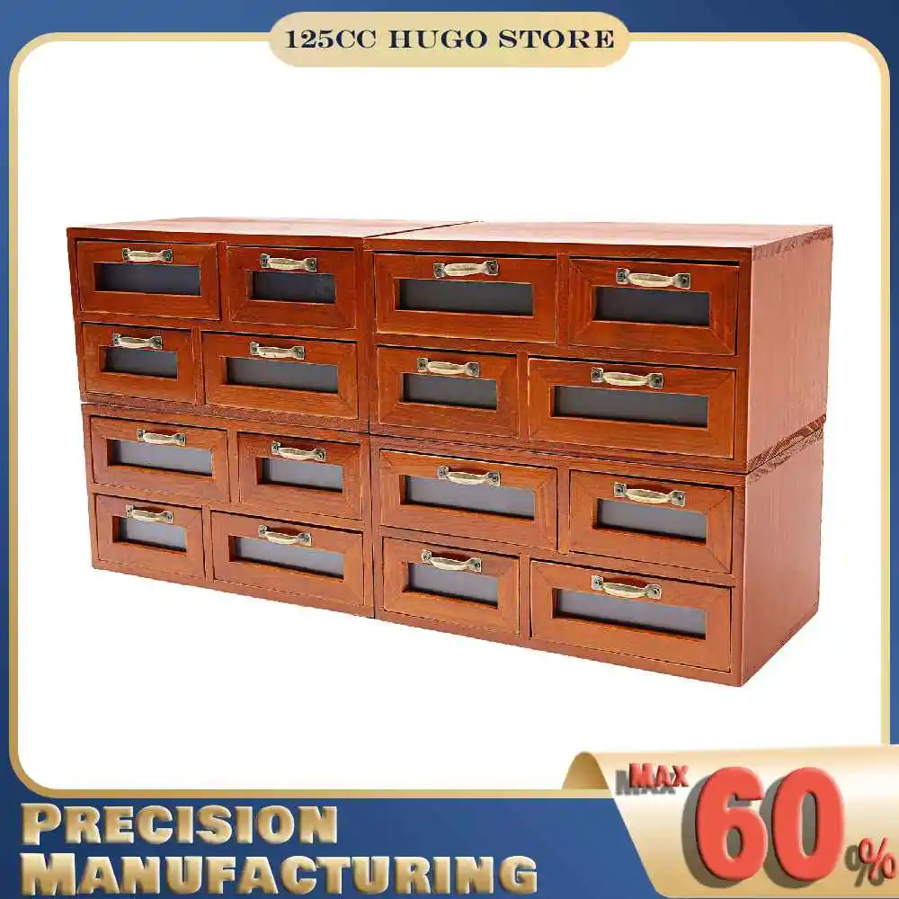 

4Pcs Desktop Drawer Organizers, Each w/ 4 Drawers, Vintage Storage Organizer, Wooden Tabletop Storage Box