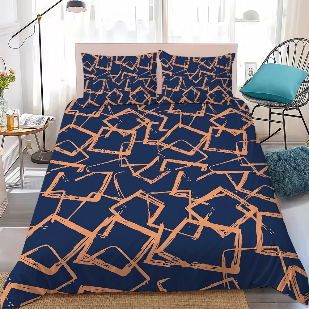 Geometric Line Printed Duvet Cover Set Home Style Bedding Soft Laundry Cotton Bed 3 Piece Set Student Dormitory Gift