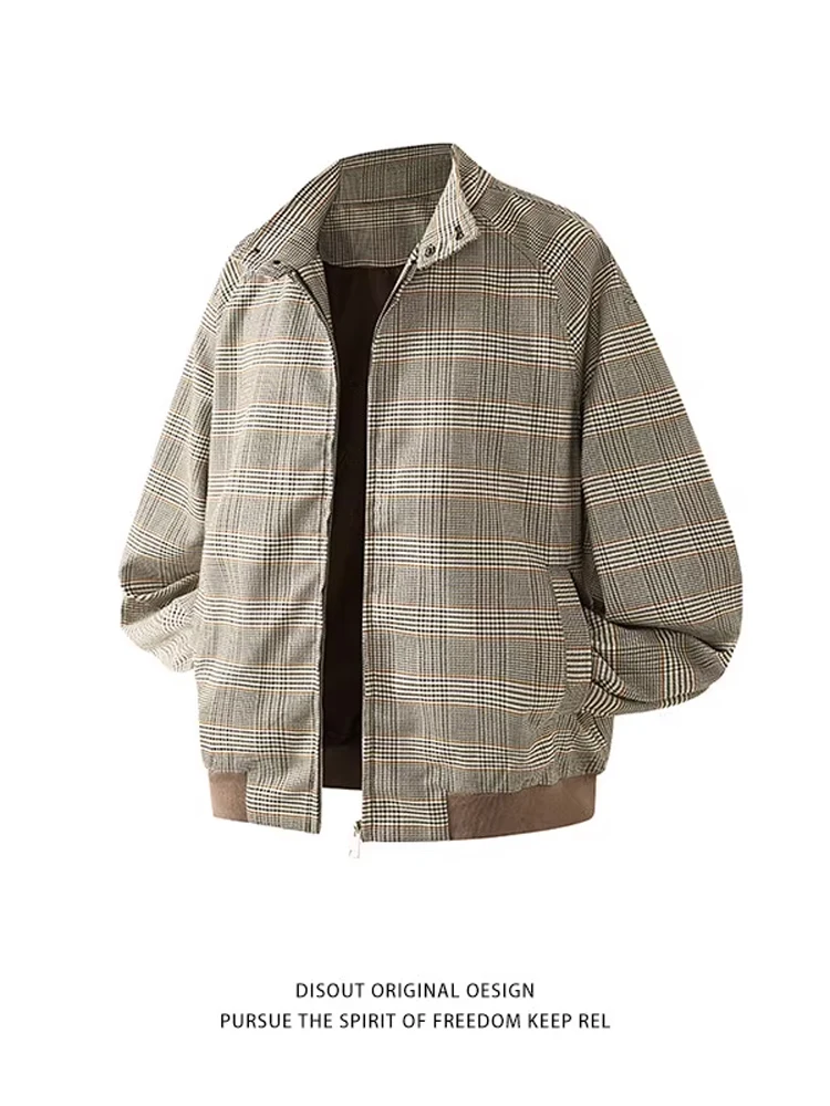 

Cleanfit Men's Spring Autumn American Retro Stand Collar Harrington Jaet Stand Fit Zipper Decorated Polyester Fiber Coat