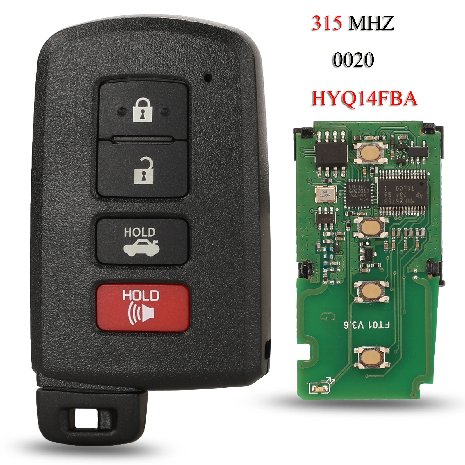 

jingyuqin Remote Car Key For Toyota Corolla Camry Avalon 2012-2019 0020 HYQ14FBA 315MHZ 3+1/4 Buttons Key Control