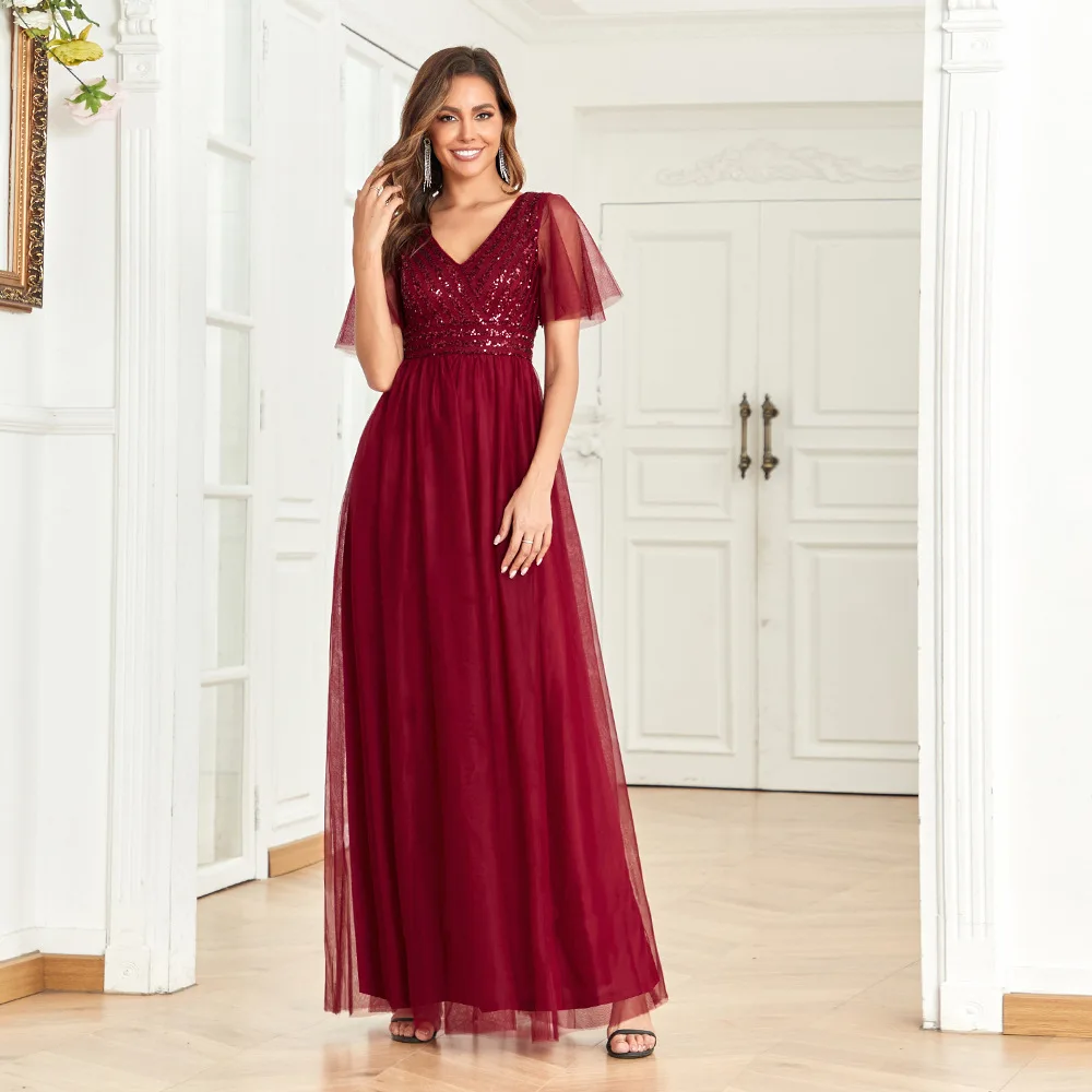 ICCLEK-Vestido de cocktail feminino de malha vermelha, vestidos de luxo, festa à noite, plus size