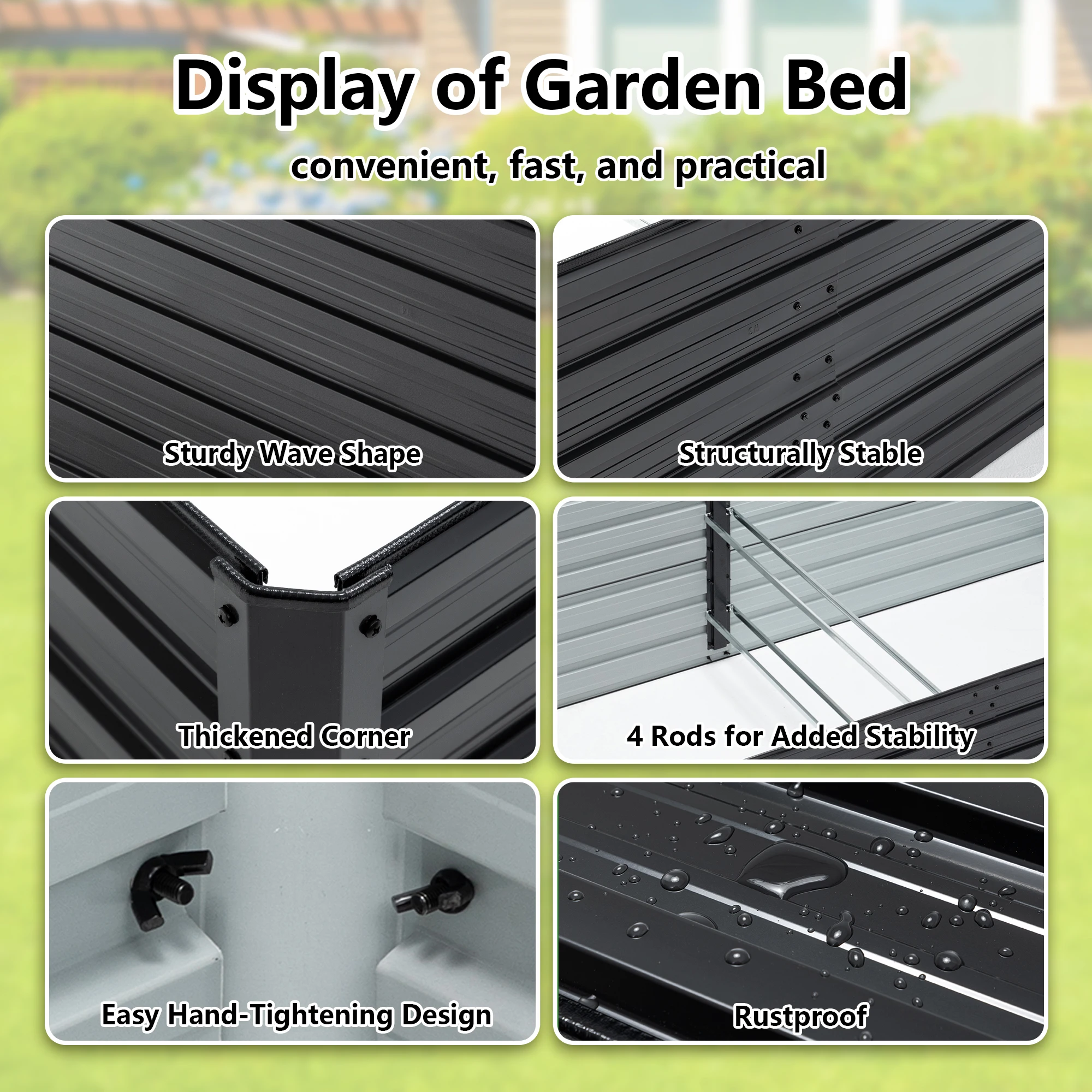 Garden Bed 2 Pack 8x4x2 ft Sturdy Heavy Duty Galvanized Metal Planter Box Set Outdoor Vegetable Flower Herbs Fruits Black view 3