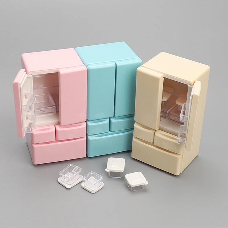1:12 Mini Furniture Double-Door Refrigerator Miniature Doll House Accessories Kitchen Scene Children's Play House Toys
