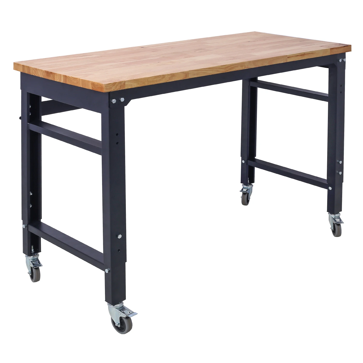 

Workbench - 48" Wide Rolling Workbenches for Garage - Adjustable Height, Workshop Tool Bench, Metal with rubber Wood Top