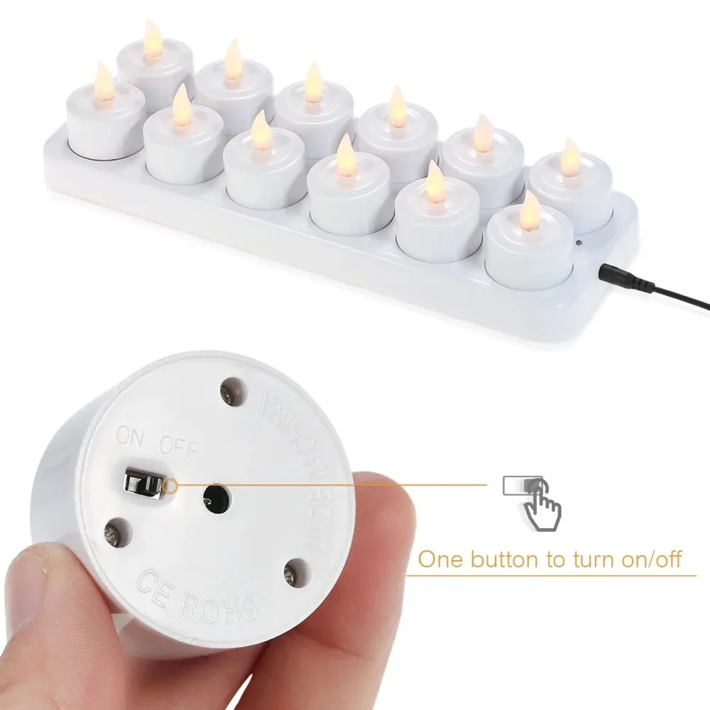 6/12Pcs LED Candle Lamp Rechargeable Creative Flickering Simulation Flame Candle Night Light Long Battery Life for Wedding Home