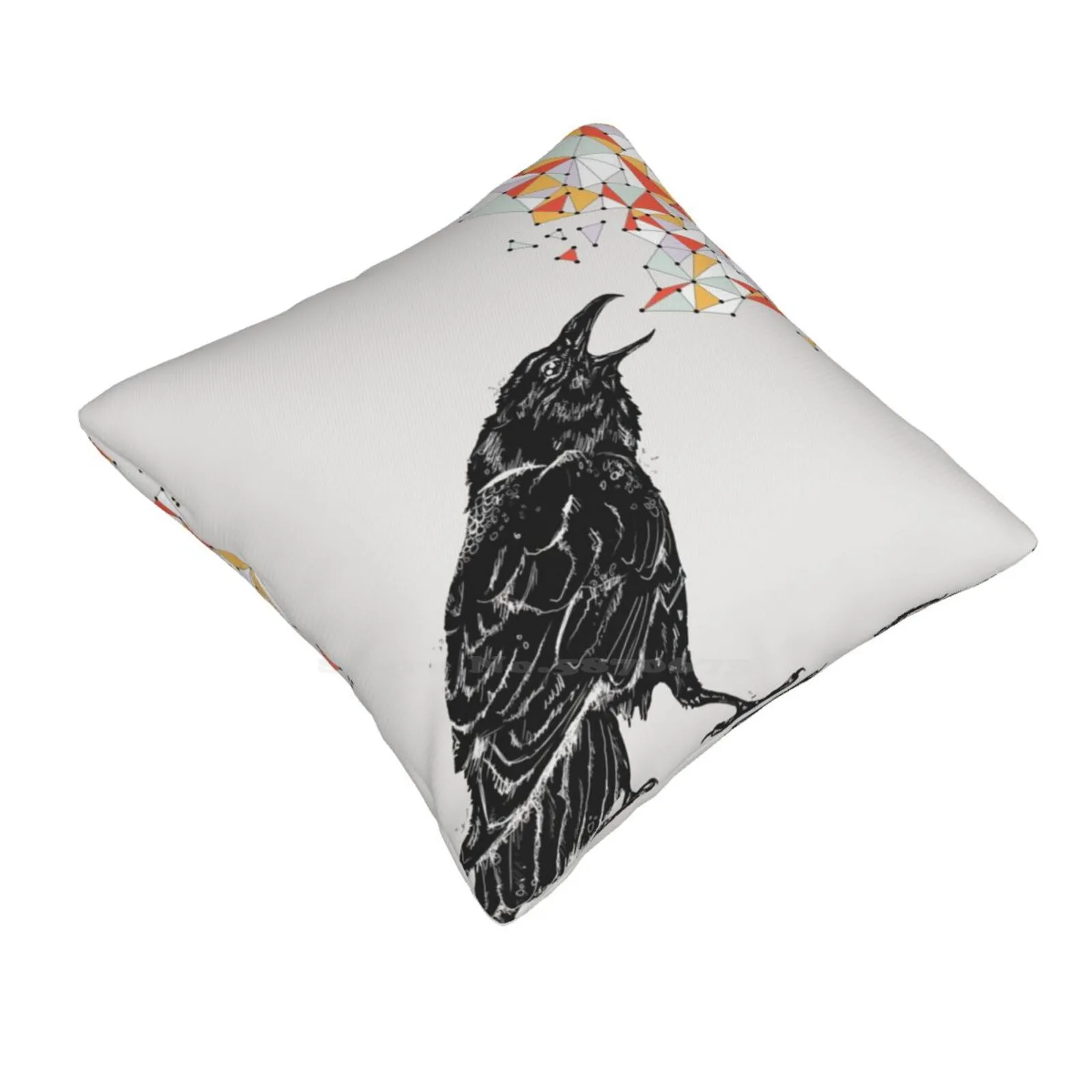 The Raven Home Sofa Car Cushion Cover Pillowcase Triangles Geometric Raven Bird Pen Ink Triangulations Bright Silhouette