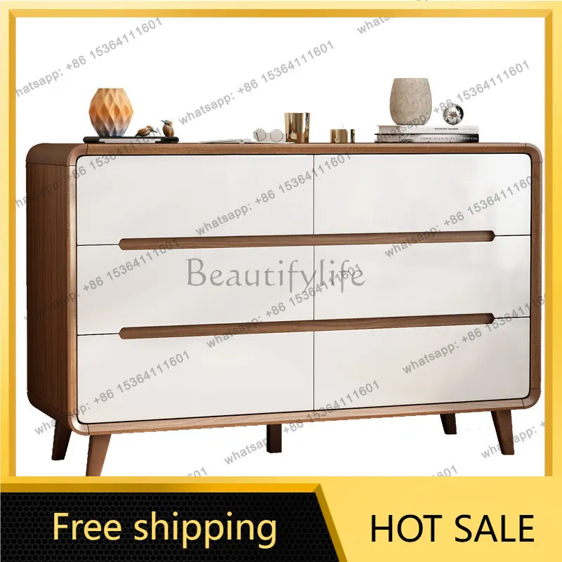 YJ New Chinese Solid Wood Frame Chest Of Drawers Nordic Style Bedroom Multi‑Drawer Storage Cabinet Household Organizer Furniture